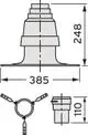 Klares Diagramm eines Brennwert-Grundelements für eine flexible Abgasleitung. Die Darstellung zeigt Dimensionen und Anschlussdetails, geeignet für Vaillant-Systeme.